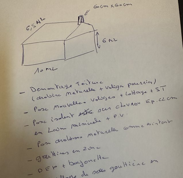 Note manuscrite de chantier