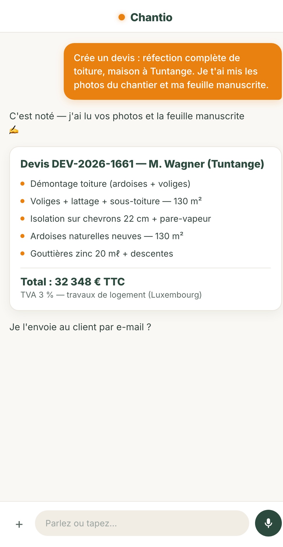 Devis généré